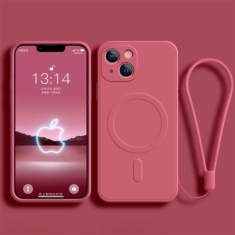 Силиконовый чехол для телефона с ремешком на запястье для iPhone 15 14 13 Pro Max 12 11 X XR XS 7 8 Plus SE для Magsafe, магнитный чехол для беспроводной зарядки