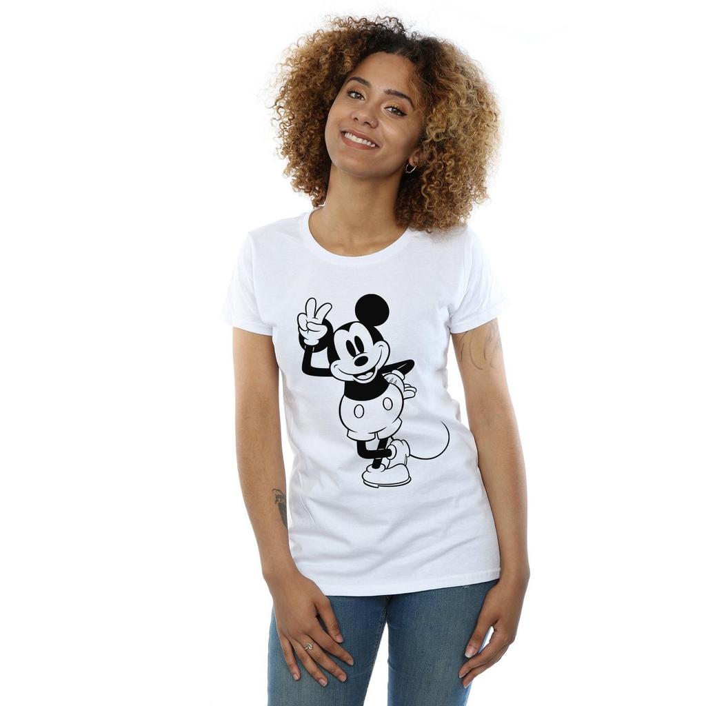 Disney Womens/Ladies Mickey Mouse Peace Hand Cotton T-Shirt