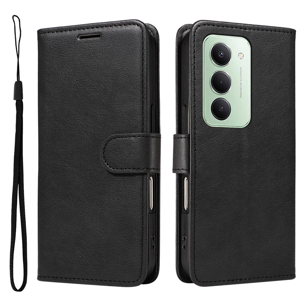 Для Xiaomi Redmi 15 4G (США) (171 мм) Кожаный чехол-кошелек с ремешком Однотонный чехол-подставка для телефона