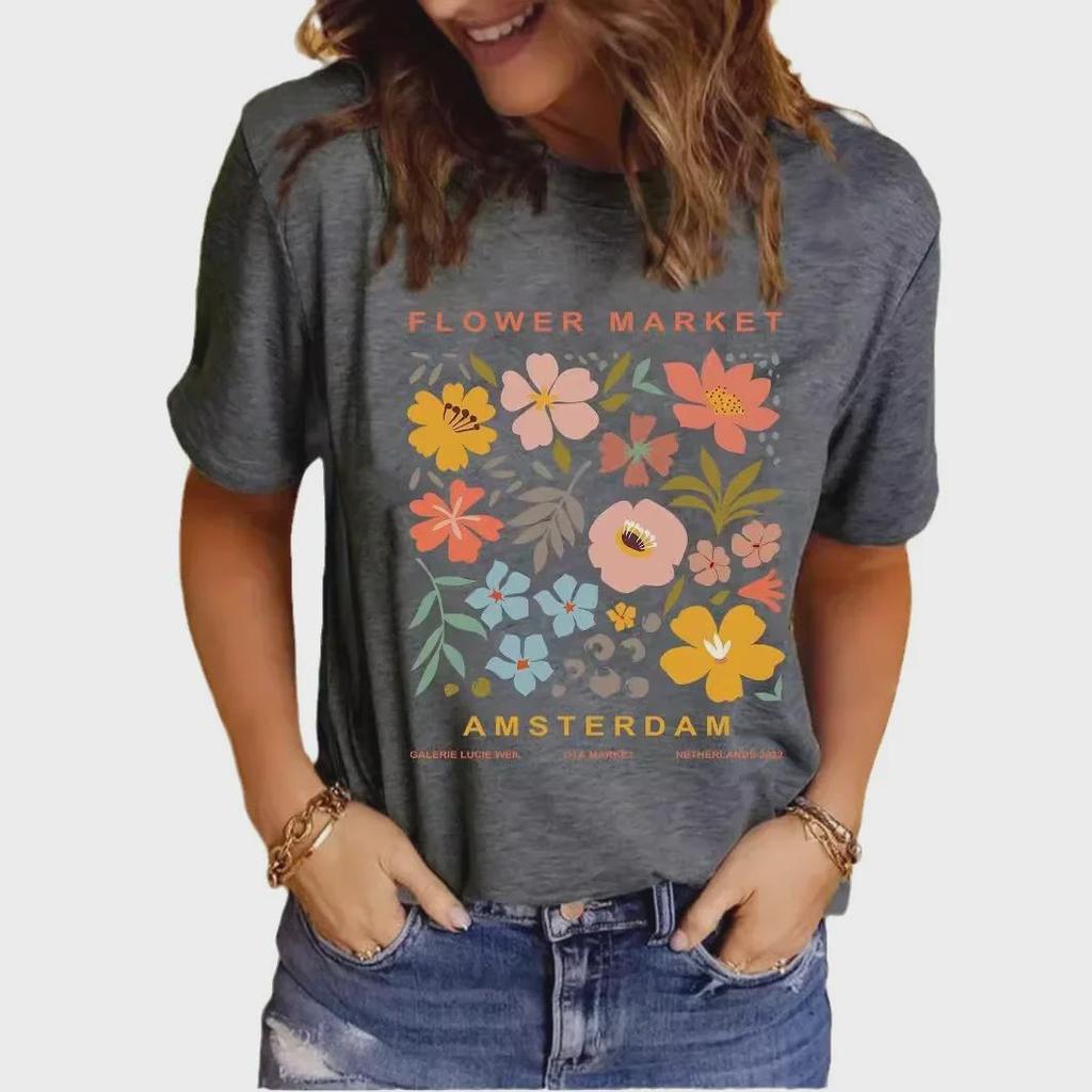 Женская летняя повседневная футболка с круглым вырезом и коротким рукавом