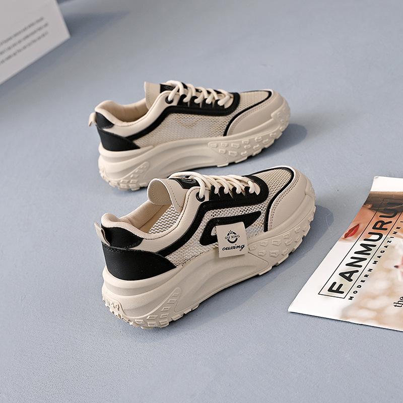 Женская обувь сетчатая дышащая корейская версия для студентов с увеличенной платформой для бега спортивная обувь для отдыха на толстой подошве со шнуровкой нескользящая