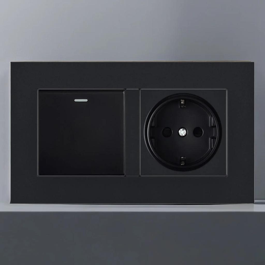 Электрическая розетка европейского немецкого русского стандарта, настенная панель розеток 16 А, европейская розетка с круглым отверстием, переменный ток 250 В, черная