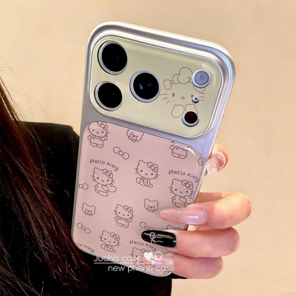 Pink Hello Kitty Electroplated Double Layer Silicone Phone Case for iPhone 16 Pro Max and Apple 17