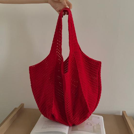 Knitted Handbag with Convenient Structure Solid Color Spacious Beach Bag Exotic Vacation Roomy Tote Bag