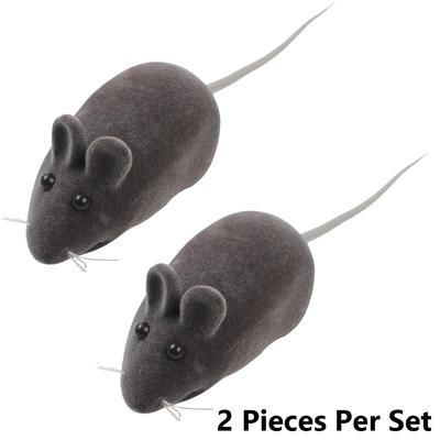 2 шт. Пищащая резиновая крыса, игрушка для кошки с плюшевым искусственным мехом, интерактивная игрушка для питомца для кошки, чтобы гоняться, и для собаки, чтобы жевать