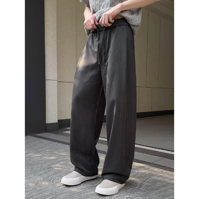 Lazy style drooping casual pants for men in summer, loose and wide legs, comfortable and simple, solid color drawstring pants