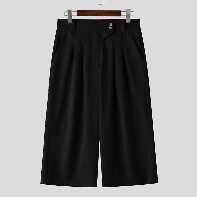 INCERUN Мужские брюки-капри с высокой талией и молнией, однотонные, повседневные, свободные, прямые