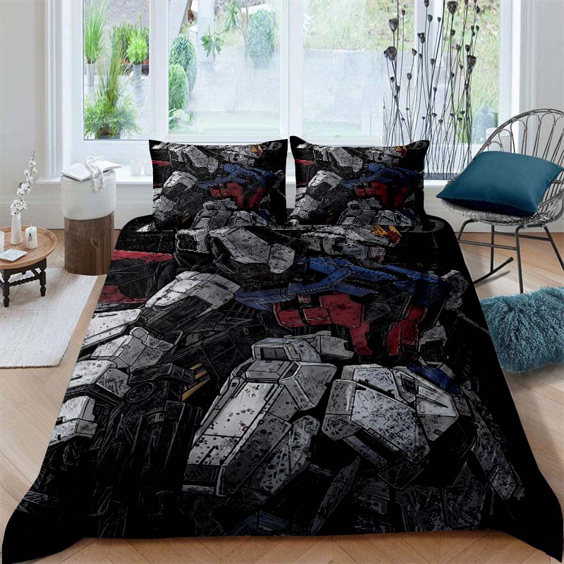 3D printed Mobile Suit Gundam bedding set, printed single duvet cover and pillowcase three-piece set, available in children's