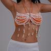 Multipurpose Pearls Embellished Body Chain Bra Beachwear Jewelry Accessory for Fashionable Women Ladies Daily Use