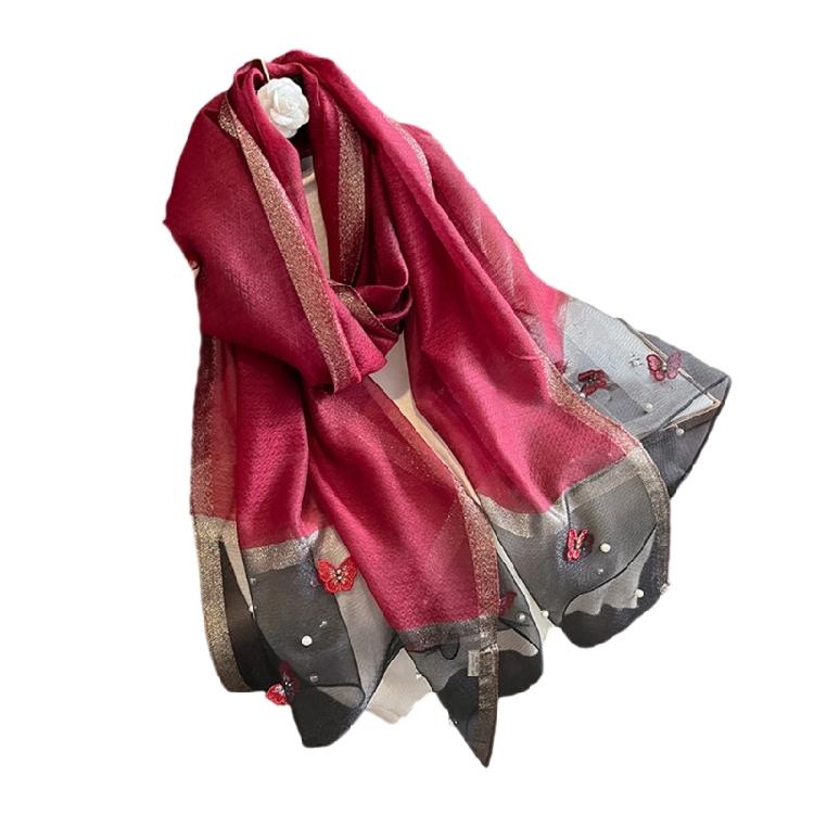 Stylish Butterfly Design Polyester Scarf Women Hijab Shawl Stole Wrap Beaded Accents Fashion Accessory