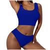 Женский купальник, однотонный модный бикини, сексуальный, с высокой талией, спортивный, из двух частей, комплект бикини, шорты, женский купальник, короткий