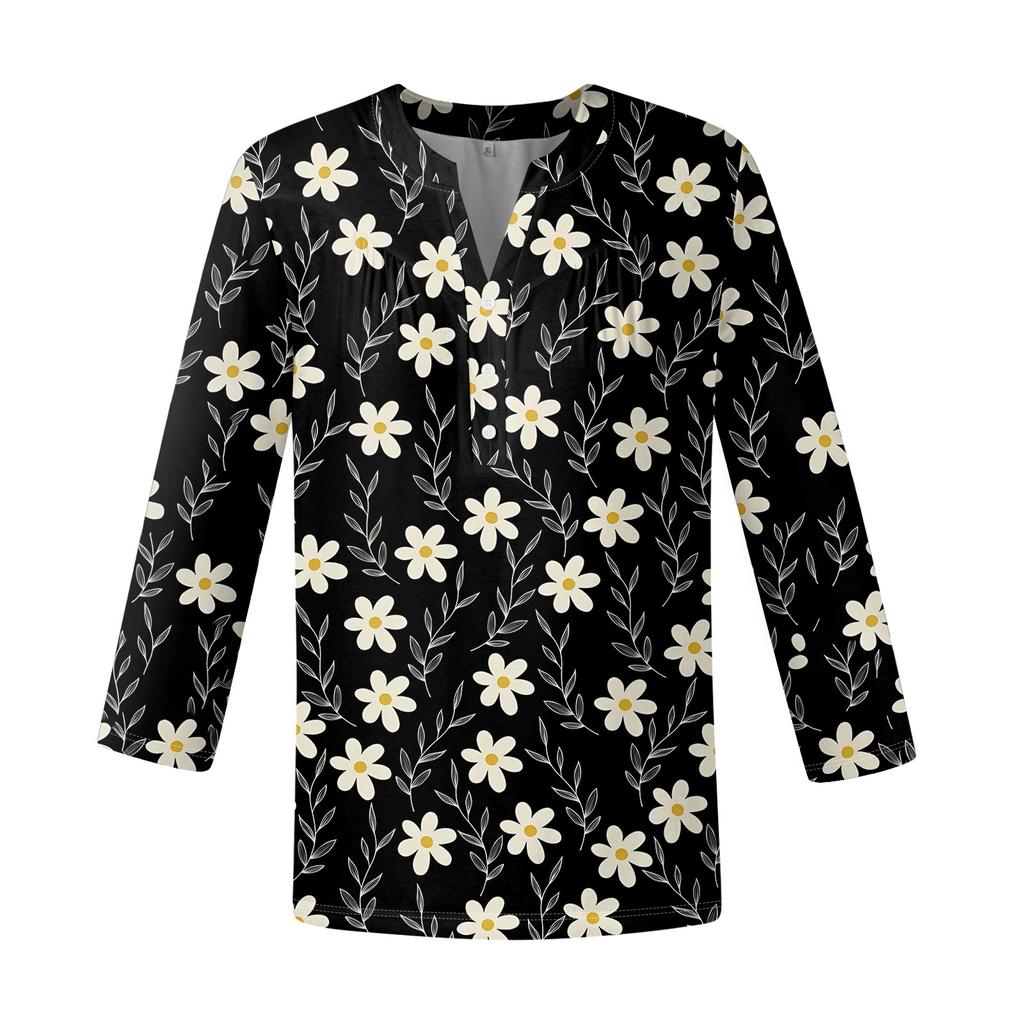 Women's Fashion Casual Long Sleeve Round Neck Floral Print Top