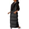 Down Vest Long Zipper Hooded Pockets Sleeveless Coldproof Solid Color Coat Jacket
