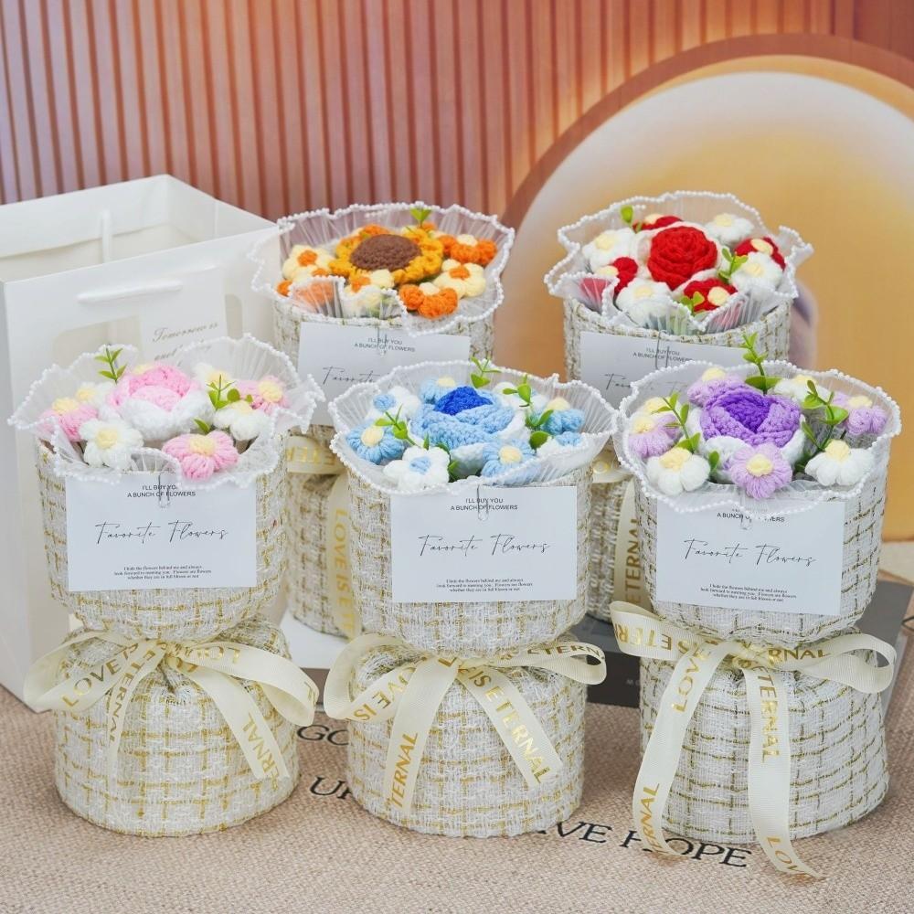 with Light Puff Flower Bouquet Gift Knitted Flower Bouquet Sunflower Bouquet Valentine's Day