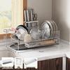 Двухъярусная сушилка для посуды Zhi Shi с боковым сливом и подставками для столовых приборов