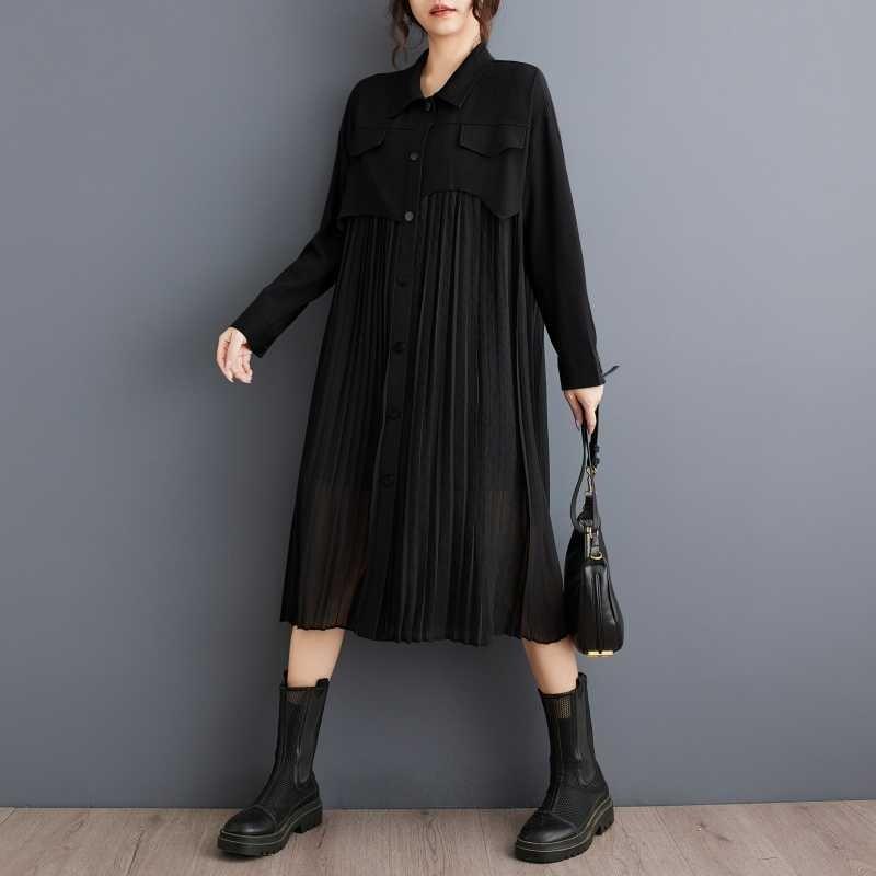 Нишевое платье с длинным рукавом, свободного кроя, пэчворк, плиссированное