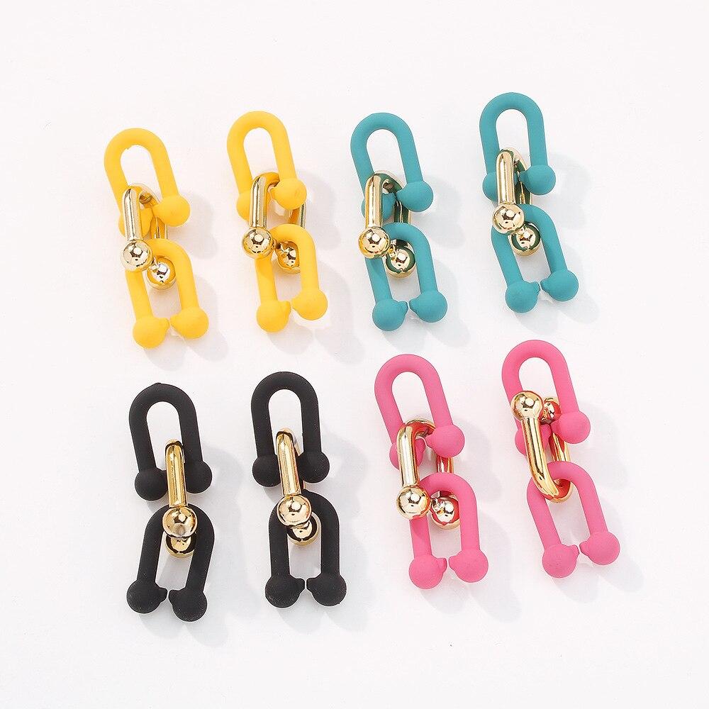 Классические 6 видов ярких цветов, акриловые бамбуковые серьги-цепочки, позолоченные серьги из нержавеющей стали U-образной формы с кисточками для женщин