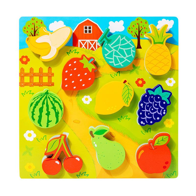 Wooden Montessori Toys Animal Transportation Sea Animal Fruits Early Education Fun 3D Paste Puzzle Toys for Children's Kids Gift