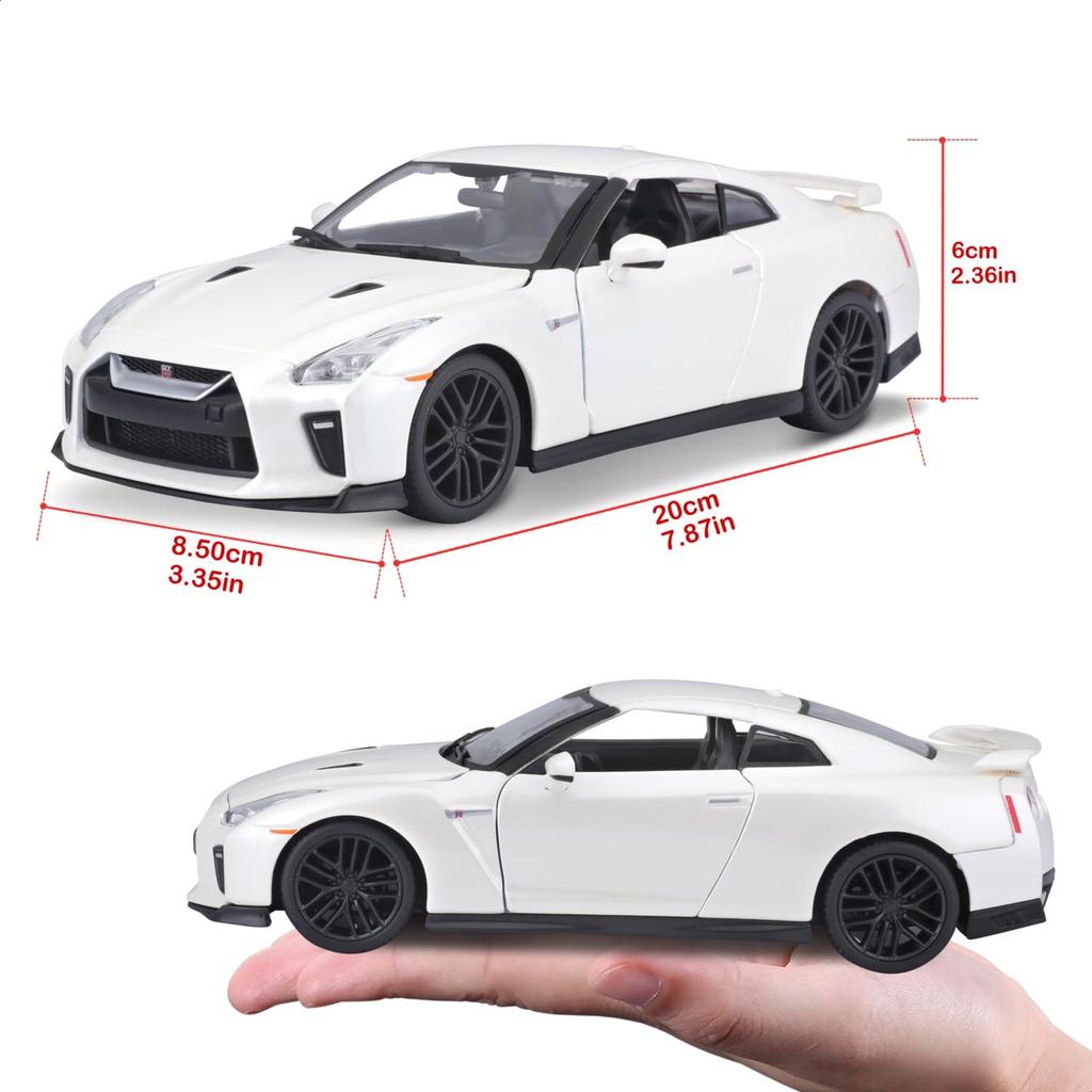 Bburago 1/24 Scale Nissan GT-R 2017 White / Diecast Model Car, Finished Product, 18-21082 WT