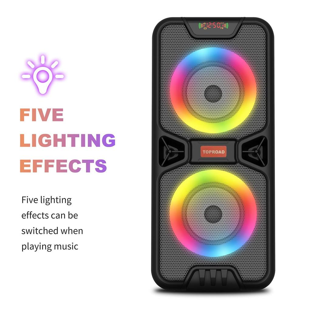TOPROAD 20 Вт Bluetooth-динамик, портативный беспроводной уличный бумбокс, бас-колонка, большой динамик для домашней вечеринки, поддержка FM-радио, светодиодные фонари