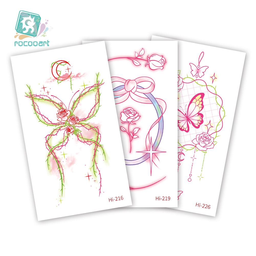 Rikaron Waterproof Luminous Butterfly Tattoo Stickers - Long-lasting, Realistic, Simple Japanese Washable Design for Dopamine Aesthetic.