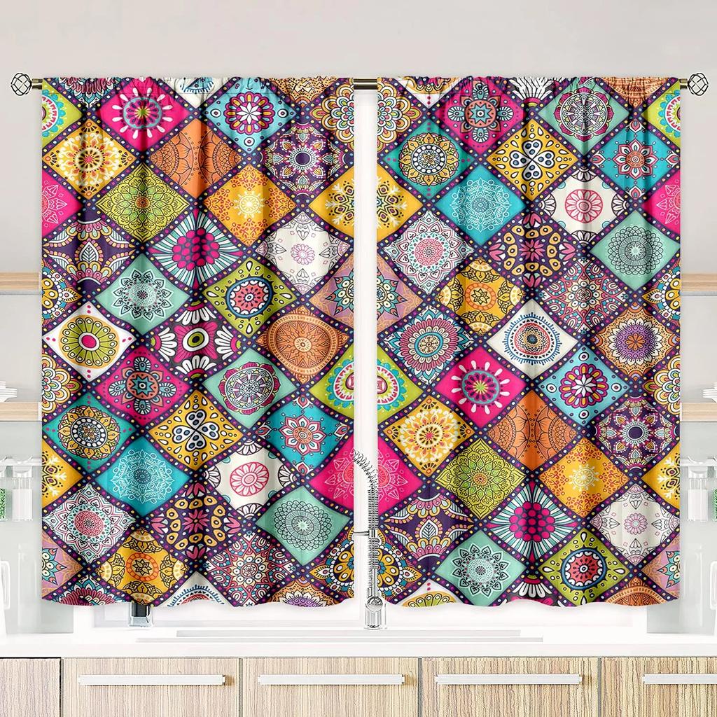 Комплект из 2-х штор с принтом в стиле бохо - полузатеняющие декоративные шторы для гостиных, спален, офисов, кухонь