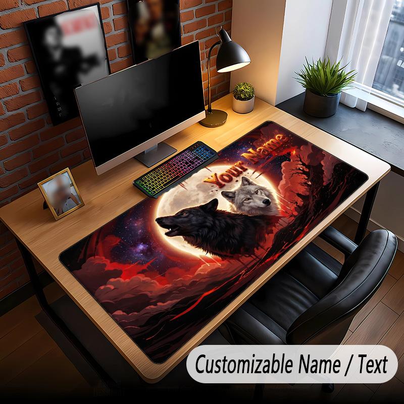 Wolf Theme Custom Mouse Pad Personalized With Name Text Customized Desk Mat For Office Home Decor