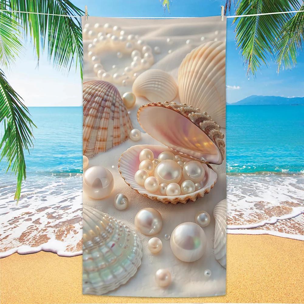 Пляжное полотенце с узором ракушек, Тонкое, быстросохнущее, антипесочное, из микрофибры, легкое, с цифровой печатью, для плавания, йоги, путешествий, спортзала, Подарок