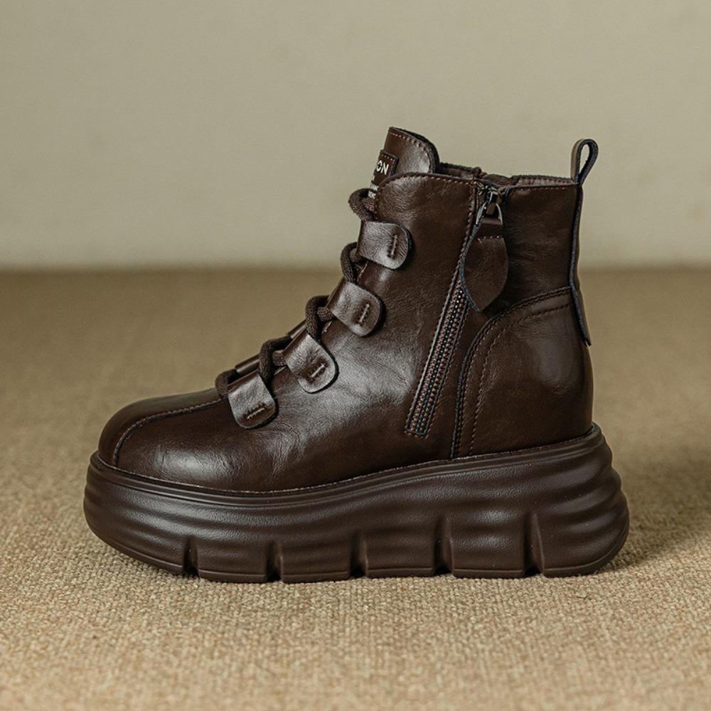 Сапоги с увеличенным голенищем, женские, осень-зима, новые, бархатные, 8 см, короткие, на платформе, ретро, универсальные, высокие, коричневые туфли на платформе