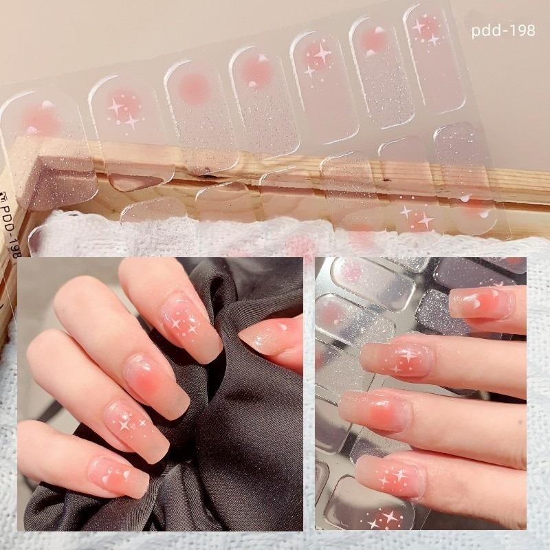 60 стилей DIY полуотвержденные гелевые наклейки для ногтей долговечные однотонные свежие цветы весной полоски для ногтей патч-слайдер наклейка с полным покрытием