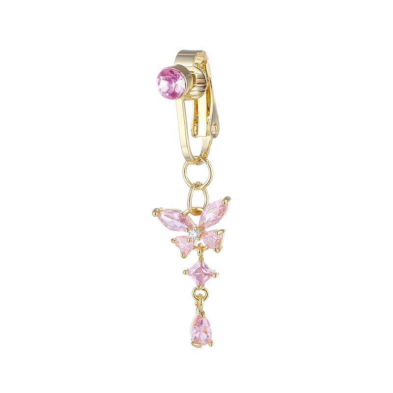 *Butterfly Design Clip On Belly Button Stainless Steel Material Belly Button Rings Non Piercing Navel Rings Fashion Accessory