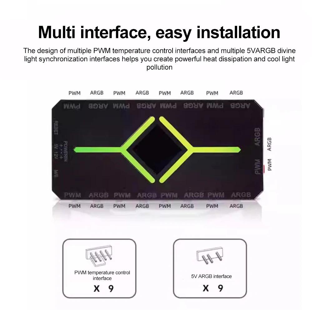 Адаптер-хаб для ARGB PWM вентиляторов с 1 до 9 портов 5V 3Pin с ARGB контроллером, разветвитель для PC охлаждающих вентиляторов, питание SATA, магнитный PWM хаб