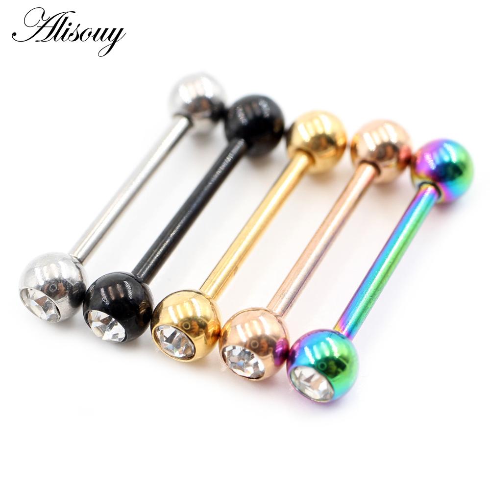 Alisouy 2 шт., 14 г/16 г, шарик из кубического циркона, кольца из нержавеющей стали для языка, пирсинг перегородки, промышленные серьги-штанги, украшения для тела