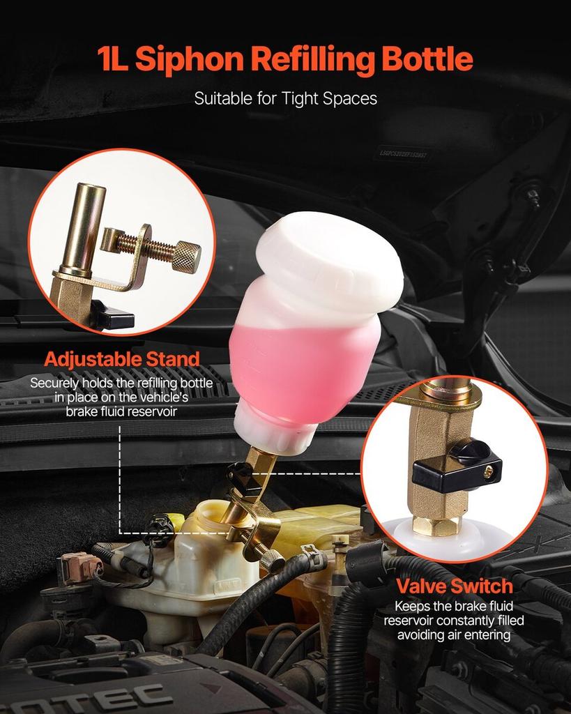 3L Brake Fluid Extractor Brake Bleeder Kit with 13 Hose Connectors