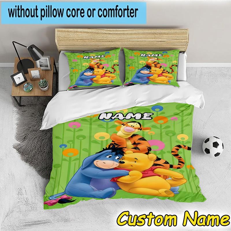 3PCS Custom Name Little yellow bear and friends Bedding Set, Bedding Set Including 1pc Duvet Cover And 2pcs Pillowcases for Bedroom,Dormitory Gift
