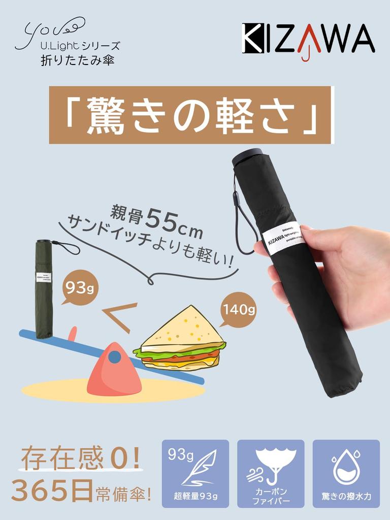 Самый легкий карбоновый зонт-автомат KIZAWA для мужчин и зонт-наоборот 5-го уровня водонепроницаемости, портативный мини, идеально подходит для дождливой погоды, 5 зонтов по 55 см,