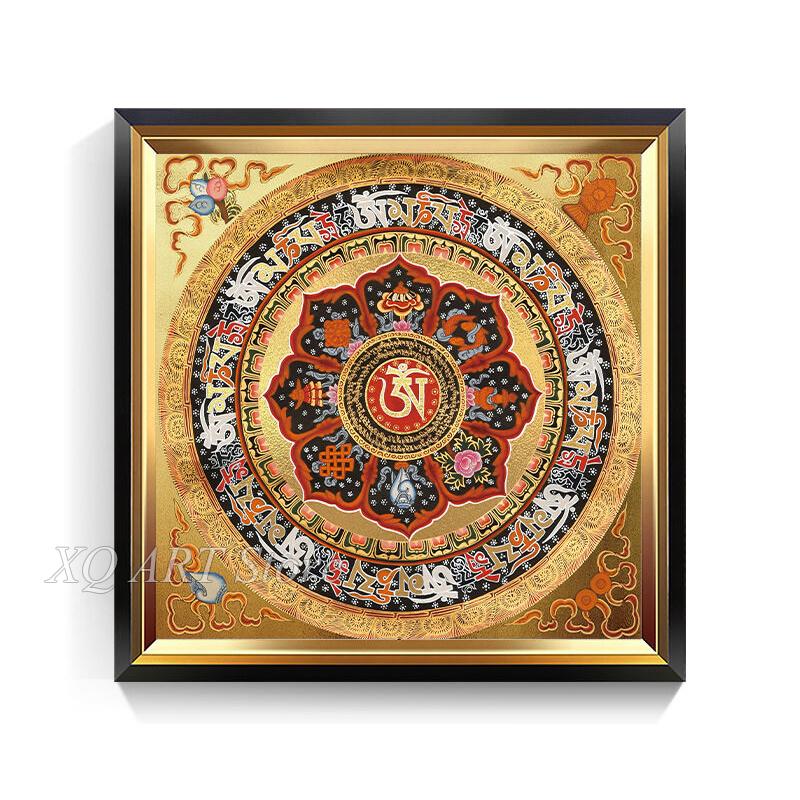 Мандала Храм Тибетская Танка Подвесная Картина Гостиная Декоративная Картина на Холсте Сердце Сутра Шесть Слов Мантра Безрамное