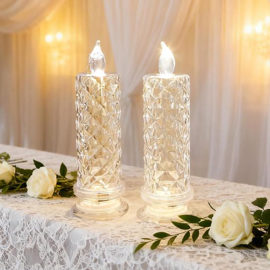 LED Candle Lights Romantic Rose Shadow Flameless LED Candles Battery Operated Pillar Lamp for Valentines Wedding Decorations Home