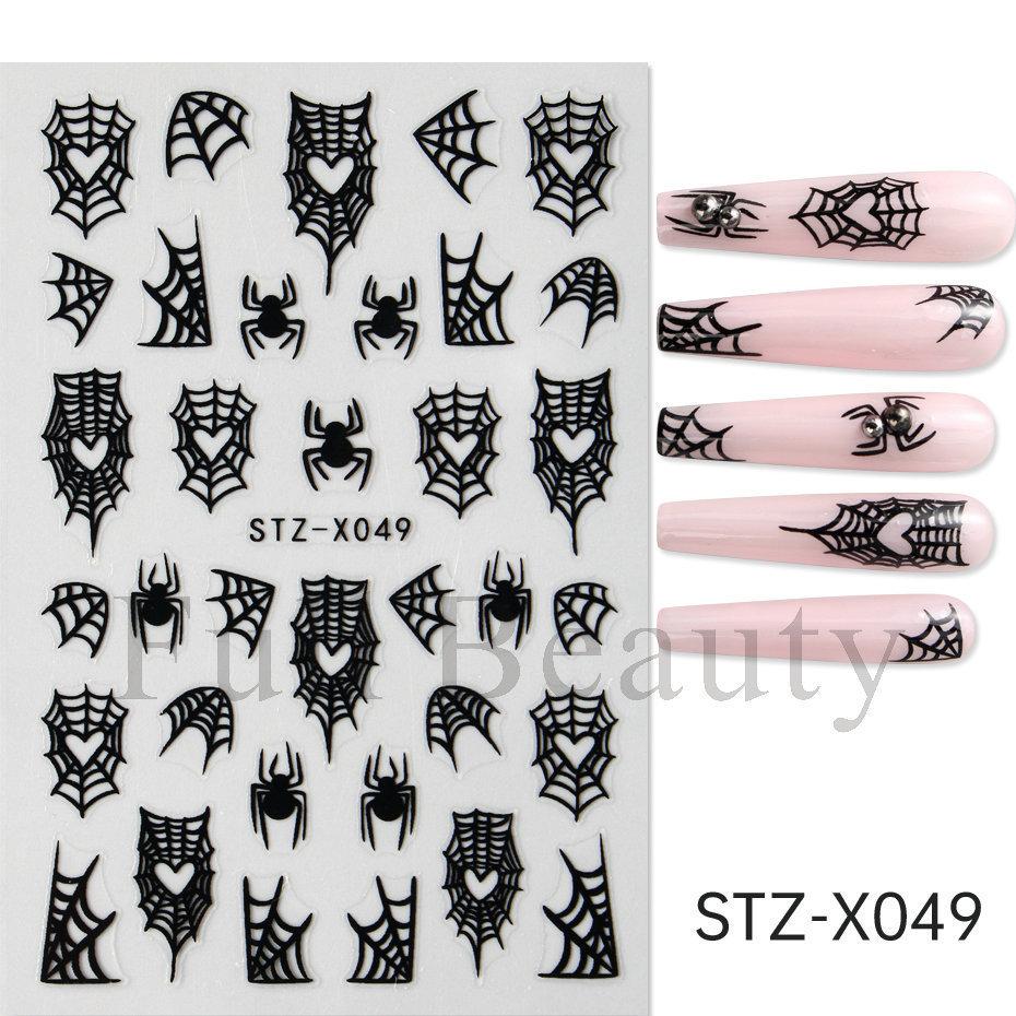 Хэллоуин Наклейки для дизайна ногтей Сердце Паутина Дизайн Летучая мышь Луна Звезда Слайдеры Самоклеящиеся Наклейки Для Праздничного Маникюра