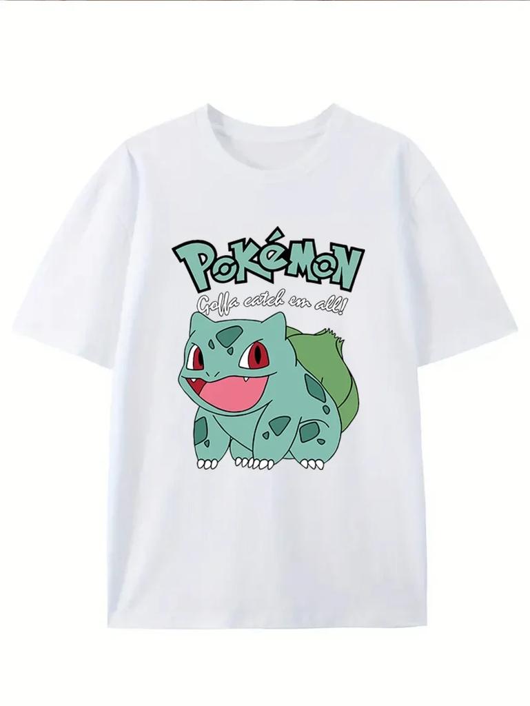 Классическая футболка с коротким рукавом Pokemon Бульбазавр для женщин, повседневная, свободный крой, летний топ, женская мода, круглый вырез