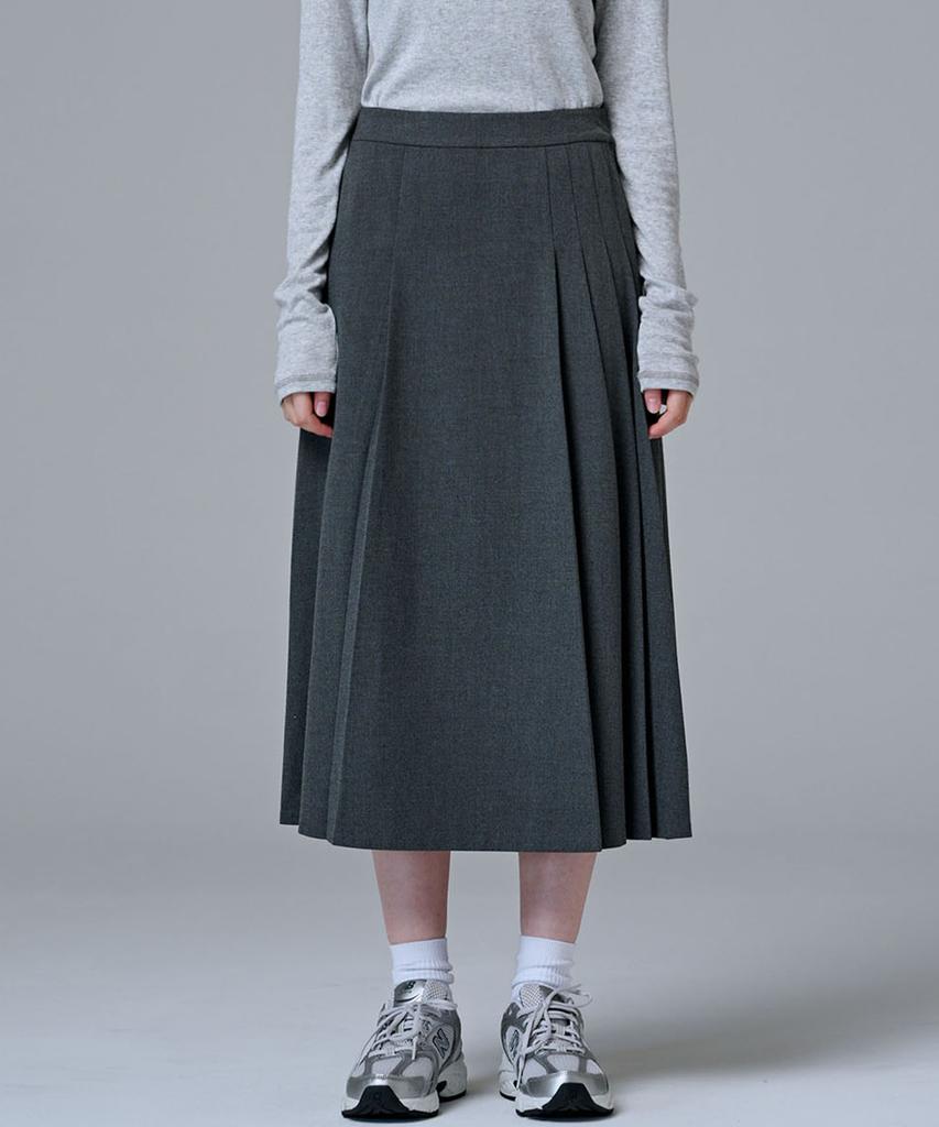 Marop 3108 Wool Pleated Long Skirt (Dark Gray)