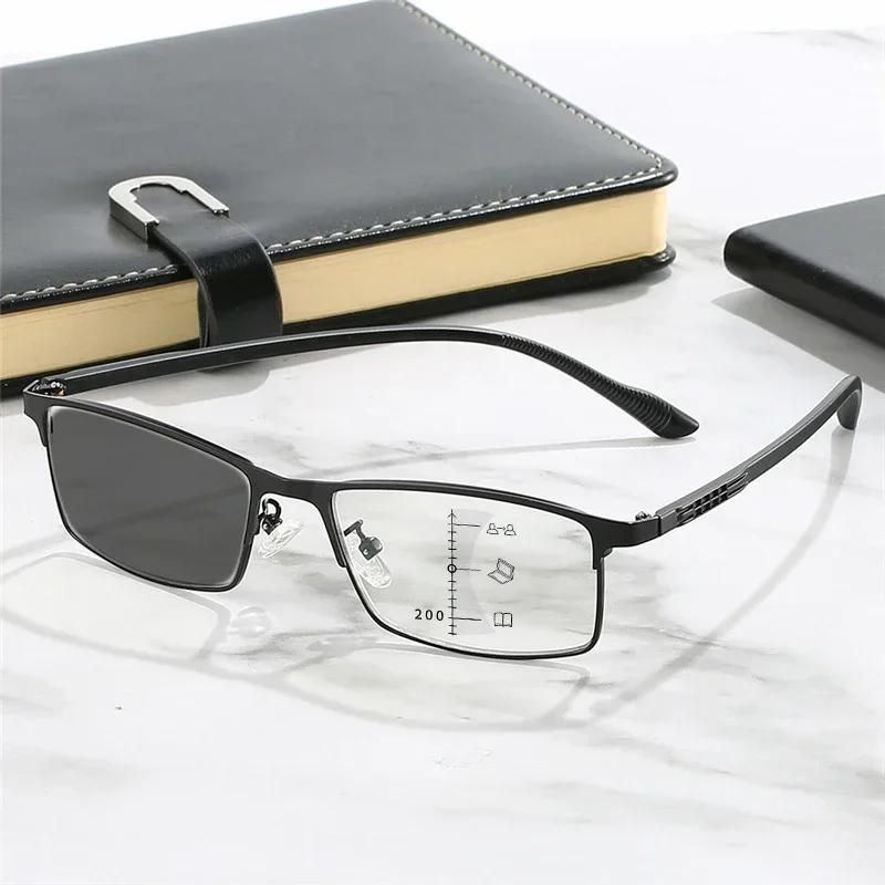 Outdoor Photochromic Reading Glasses Vintage Business Half Frame Progressive Multifocal Presbyopia Diopter Eyeglasses 0 To +4.0