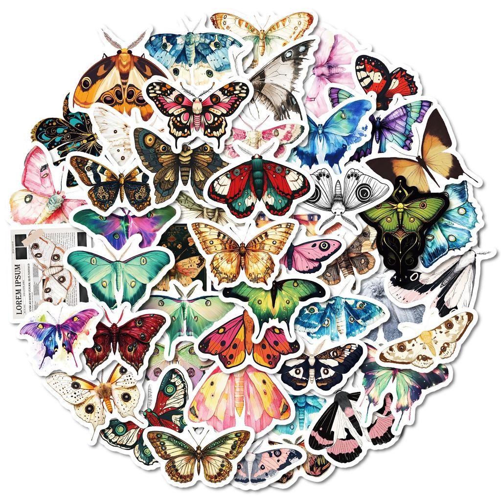 50 Retro Realistic Butterfly Moth Aesthetic Creative Graffiti Sticker Mobile Phone Case Handbook Material Self-adhesive Waterproof