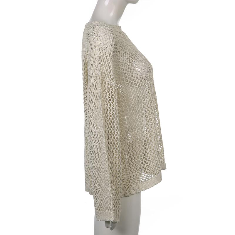 Уличная одежда, пуловер, женский винтажный повседневный вязаный свитер, футболка с длинным рукавом Y2K, ажурный халат, топы, свободные пуловеры, модная футболка