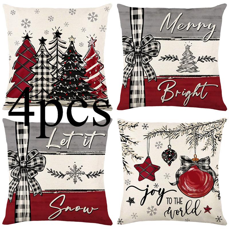 Winter Snowman Joy Snowflake Christmas Throw Pillow Covers, 18 X 18 Inch Xmas Tree Winter Holiday Cushion Case Decoration for Sofa Couch Set of 4