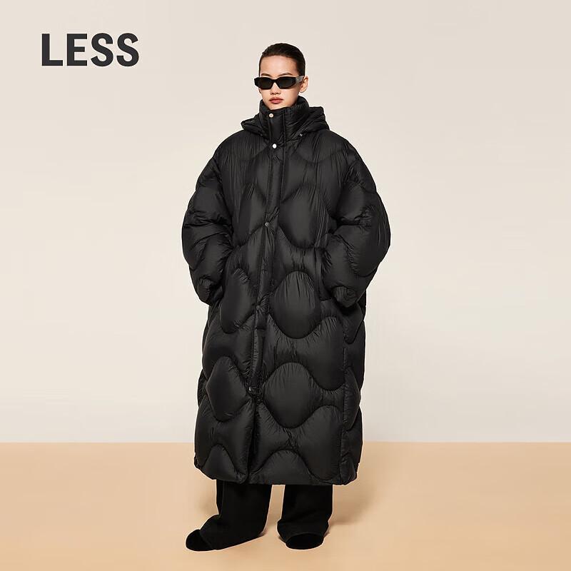 LESS 2024 Winter Loose Hooded Extra-Long Down Jacket