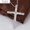 925 Stamped Silver Classic Cross Crystal Pendant Necklace For Women Wedding Party Noble Jewelry Holiday Gift