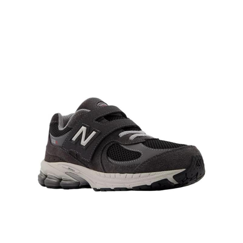 New Balance 2002 Kids Black Grey Mesh Suede Hook & Loop Running Shoes PV2002RA
