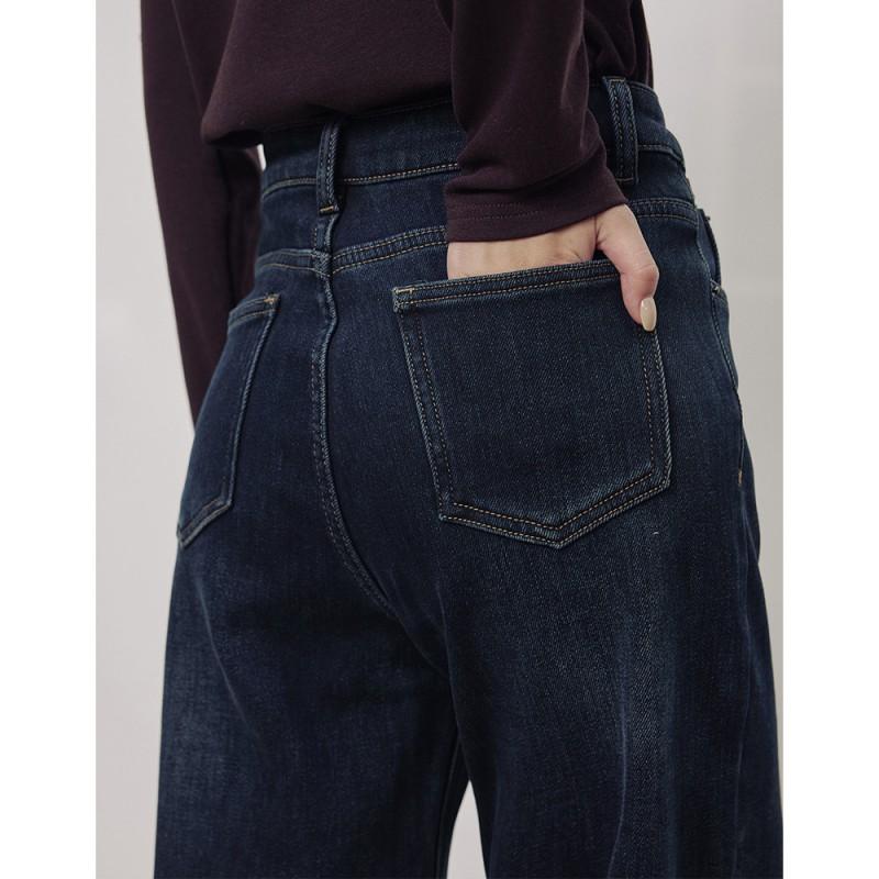 High-Waisted Relaxed Fit Fleece-Lined Denim Jeans Women Fall 2026 Vintage Casual Wide Leg Trousers