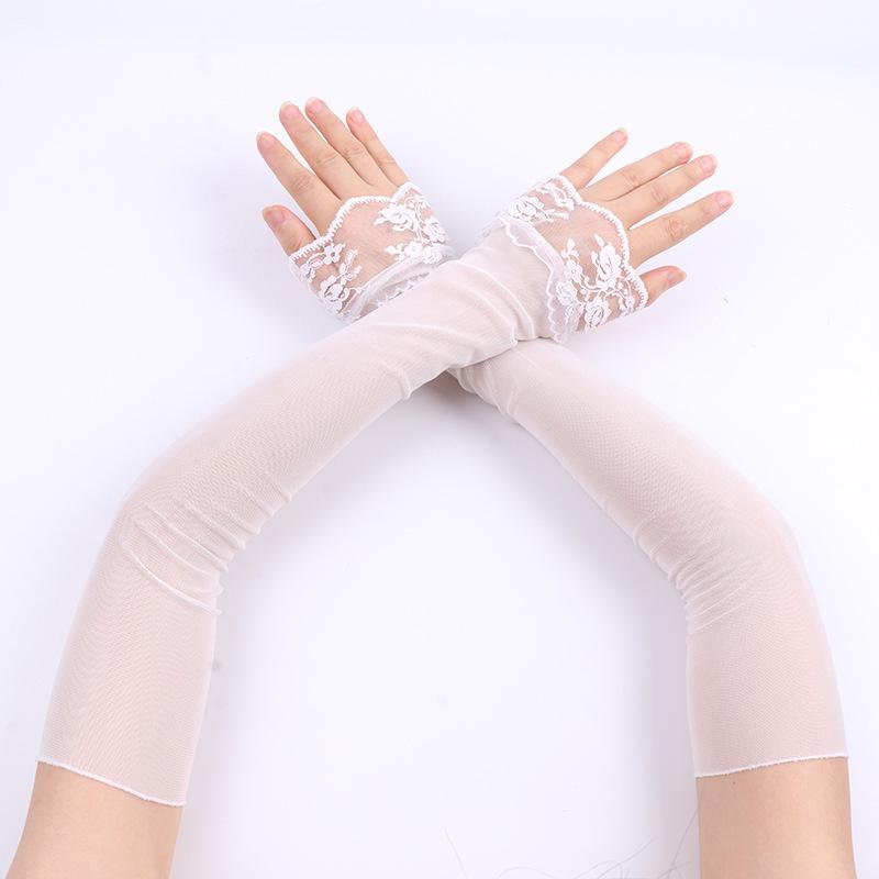 Elegant Long Elastic Tulle Fingerless Gloves Driving Sun Protection Mesh Arm Sleeves Party Costume Accessories